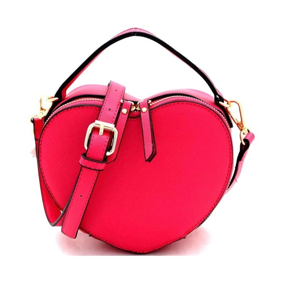 Handbags - RED Heart Shape Girls Womens Vegan Leather Small Handle Satchel Crossbody Purse